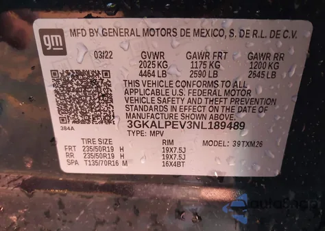 2022 GMC Terrain Fwd Slt из США, поврежденный, VIN 3GKALPEV3NL189489